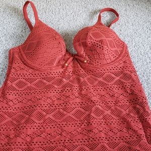 NWT Crochet detail orange tankini top Size 36dd